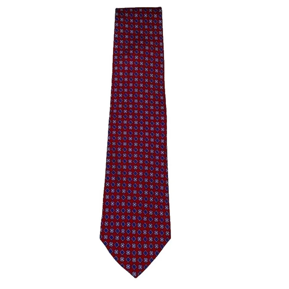 VTG Brooks Brothers Makers All Silk Tie Made in USA Red Blue Diamond Floral Mens